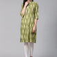 Jompers Women Green & Cream-Coloured Ikkat Woven Design Straight Kurta (JOK 1331 Green)