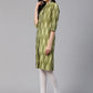 Jompers Women Green & Cream-Coloured Ikkat Woven Design Straight Kurta (JOK 1331 Green)