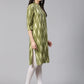Jompers Women Green & Cream-Coloured Ikkat Woven Design Straight Kurta (JOK 1331 Green)