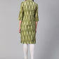Jompers Women Green & Cream-Coloured Ikkat Woven Design Straight Kurta (JOK 1331 Green)