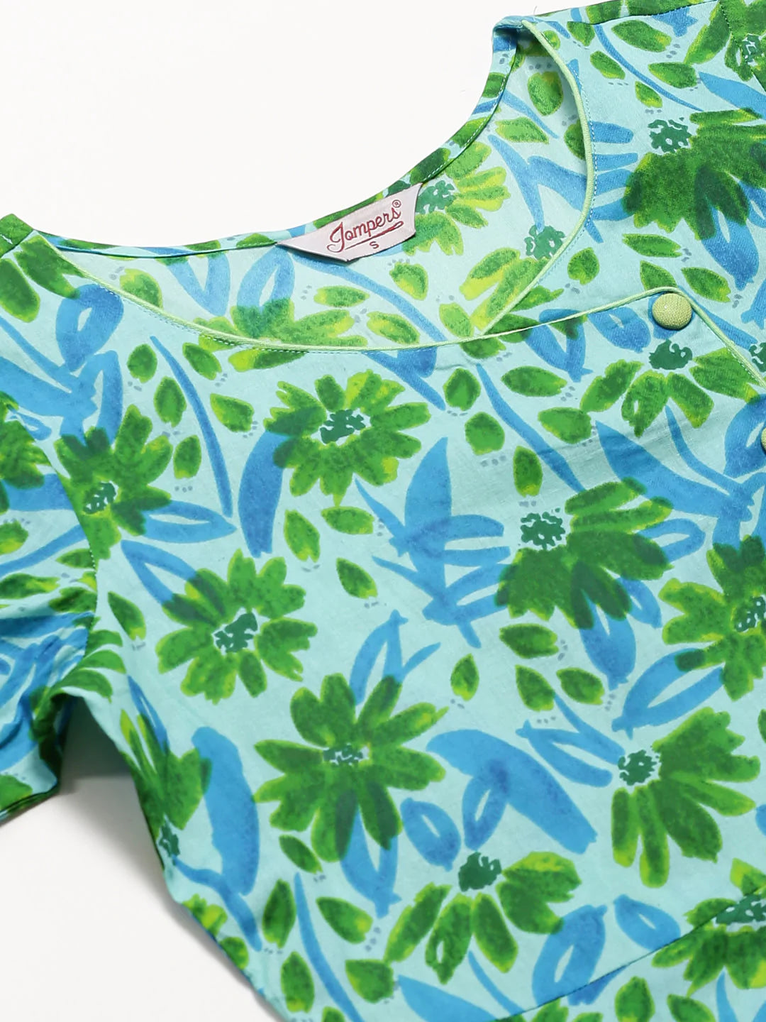 Jompers Women Blue & Green Floral Print Angrakha A-Line Kurta (JOK 1333 Blue)