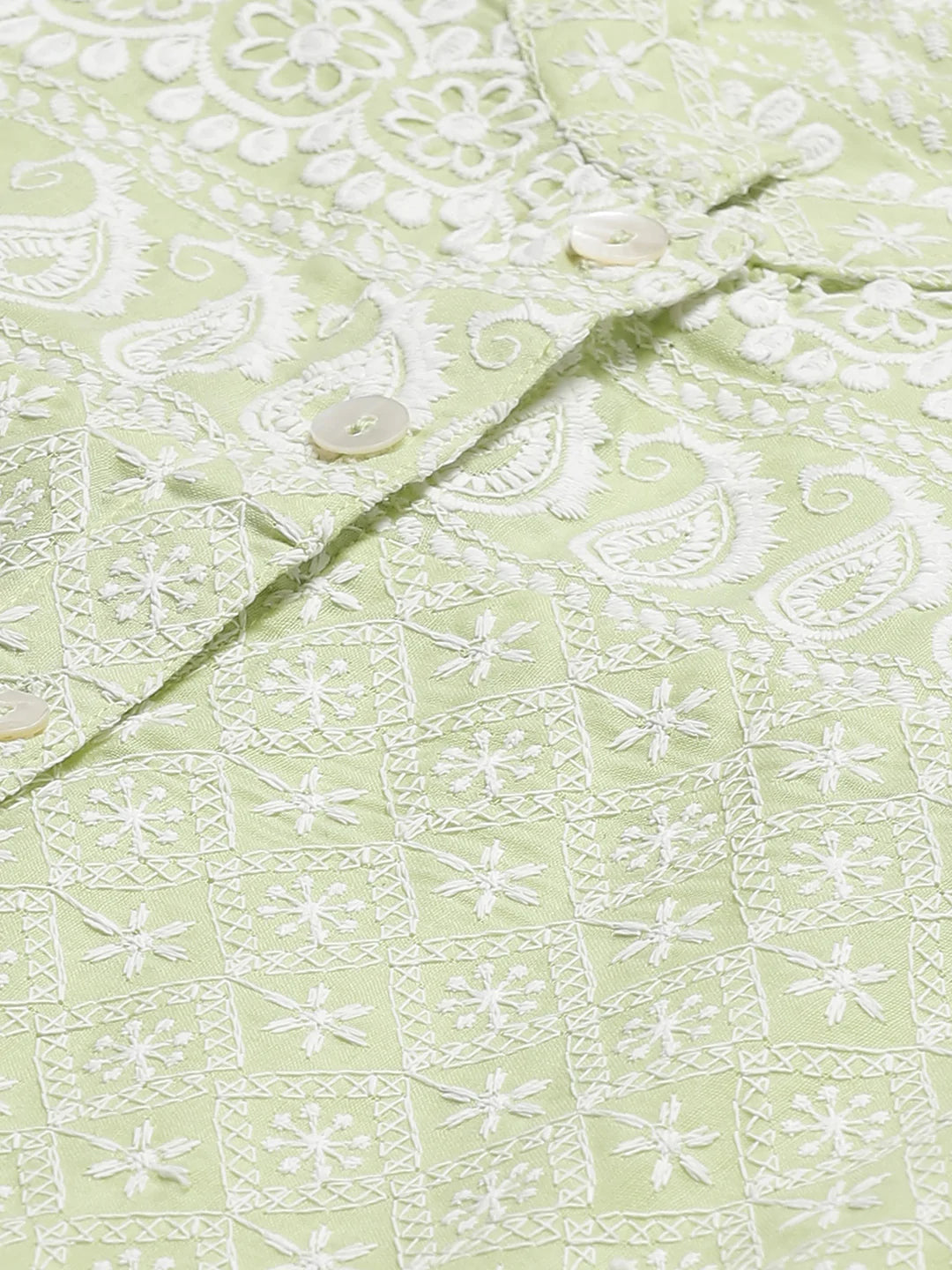 Women Lime Green & White Chikankari Embroidered Kurta with Palazzos ( JOKPL C-W 1351 Green )
