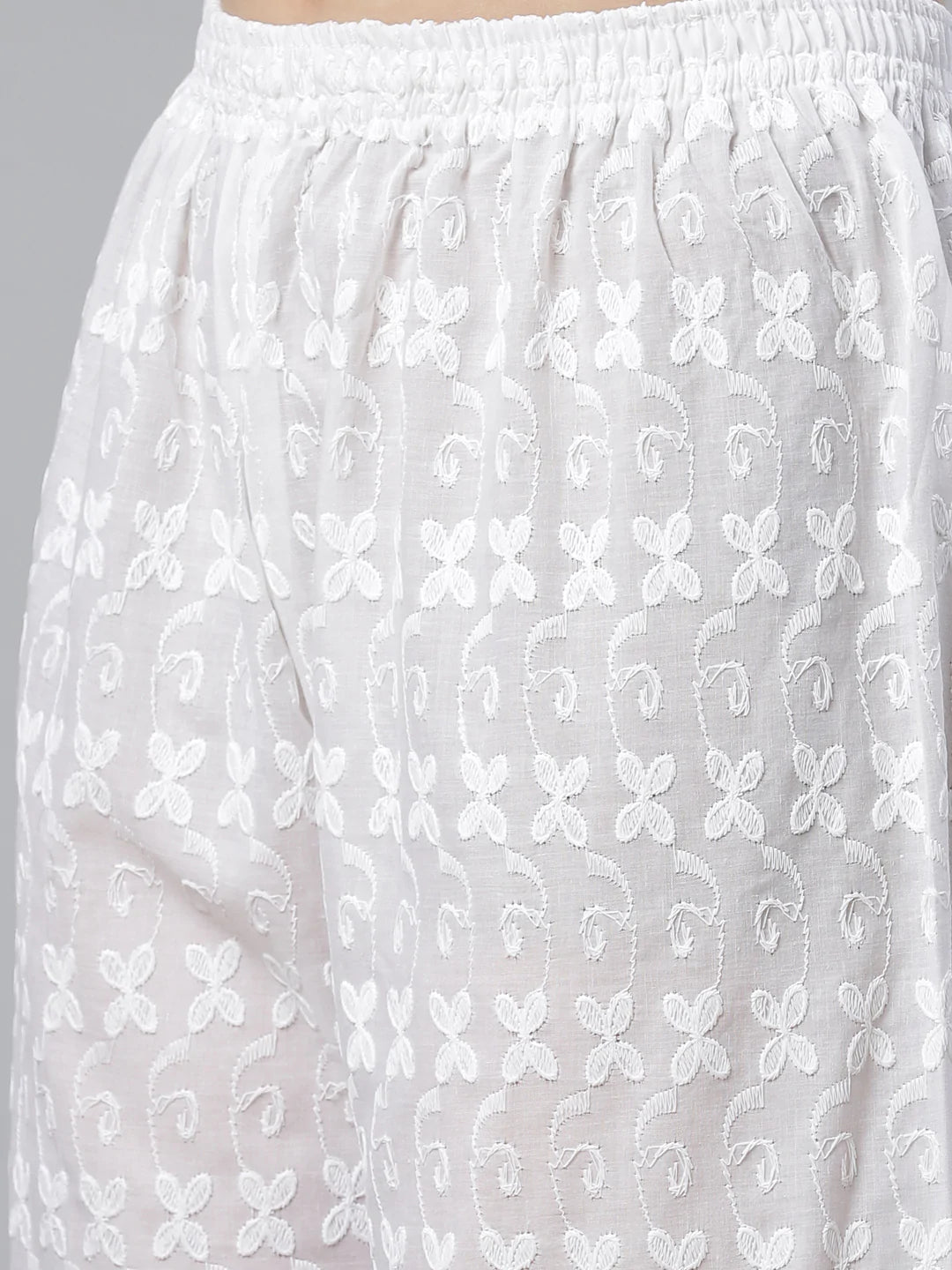 Women Lime Green & White Chikankari Embroidered Kurta with Palazzos ( JOKPL C-W 1351 Green )