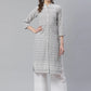 Women Grey & White Chikankari Embroidered Kurta with Palazzos ( JOKPL C-W 1351 Grey )