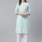 Women Sky Blue & White Chikankari Embroidered Kurta with Palazzos ( JOKPL C-W 1351 Lime )