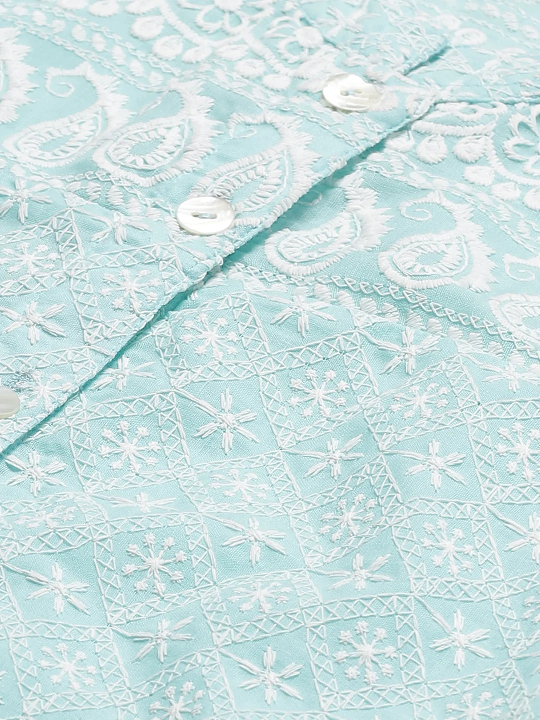 Women Sky Blue & White Chikankari Embroidered Kurta with Palazzos ( JOKPL C-W 1351 Lime )