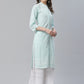 Women Sky Blue & White Chikankari Embroidered Kurta with Palazzos ( JOKPL C-W 1351 Lime )