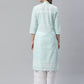 Women Sky Blue & White Chikankari Embroidered Kurta with Palazzos ( JOKPL C-W 1351 Lime )