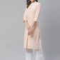 Women Peach & White Chikankari Embroidered Kurta with Palazzos ( JOKPL C-W 1351 Peach )