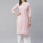 Women Pink & White Chikankari Embroidered Kurta with Palazzos ( JOKPL C-W 1351 Pink )