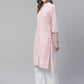 Women Pink & White Chikankari Embroidered Kurta with Palazzos ( JOKPL C-W 1351 Pink )