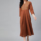 Jompers Women Brown Embroidered Yoke Design A-Line Kurta ( JOK 1352 Brown)