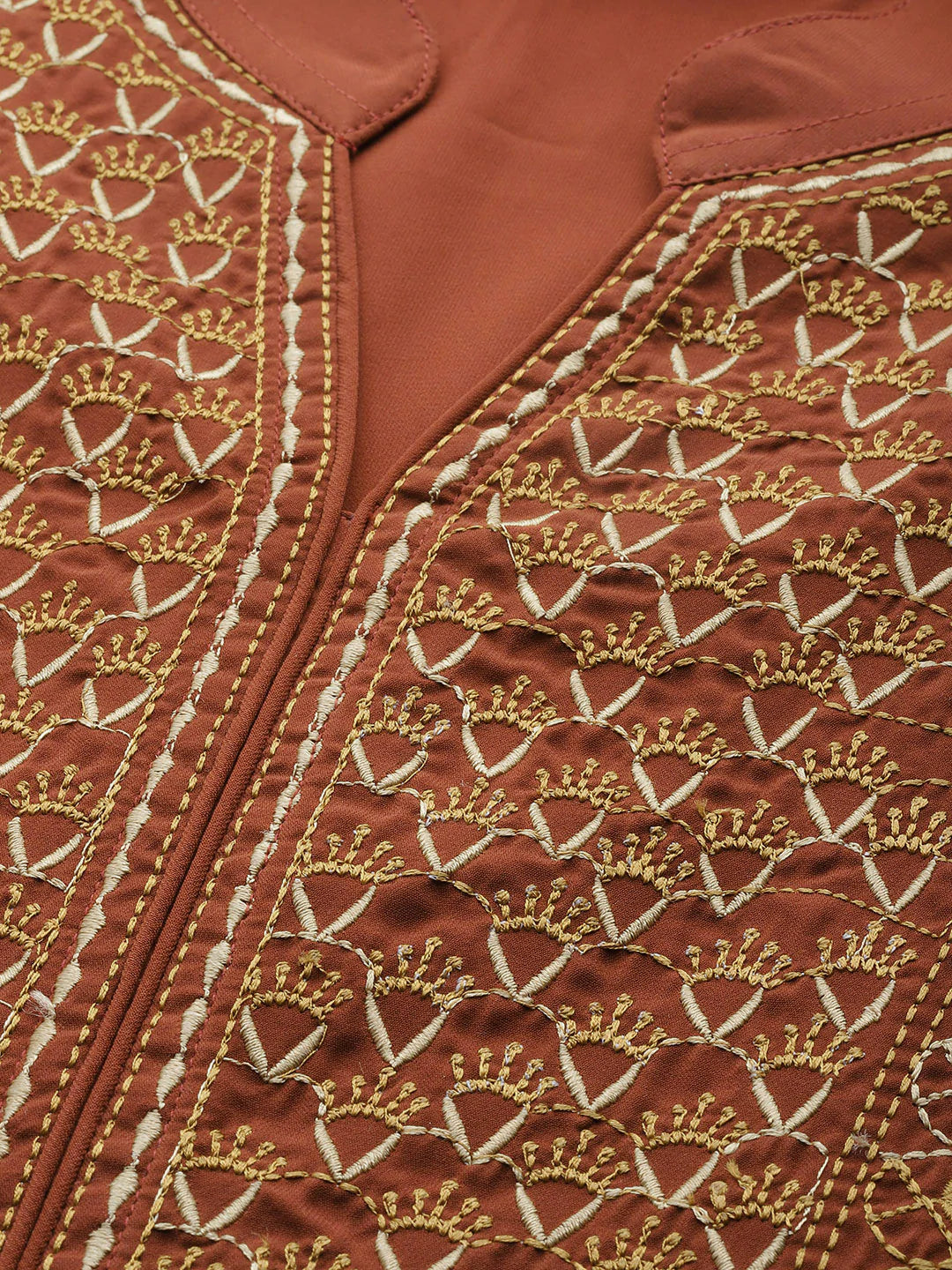 Jompers Women Brown Embroidered Yoke Design A-Line Kurta ( JOK 1352 Brown)