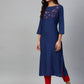 Jompers Women Blue & Pink Yoke Embroidered Straight Kurta ( JOK 1354 Blue )