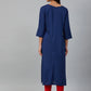 Jompers Women Blue & Pink Yoke Embroidered Straight Kurta ( JOK 1354 Blue )