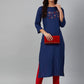 Jompers Women Blue & Pink Yoke Embroidered Straight Kurta ( JOK 1354 Blue )
