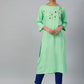 Jompers Women Green & Pink Yoke Embroidered Straight Kurta ( JOK 1354 Green)