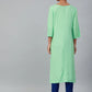 Jompers Women Green & Pink Yoke Embroidered Straight Kurta ( JOK 1354 Green)