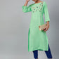 Jompers Women Green & Pink Yoke Embroidered Straight Kurta ( JOK 1354 Green)