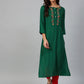 Jompers Women Green & Peach-Coloured Yoke Embroidered Straight Kurta ( JOK 1355 Green )