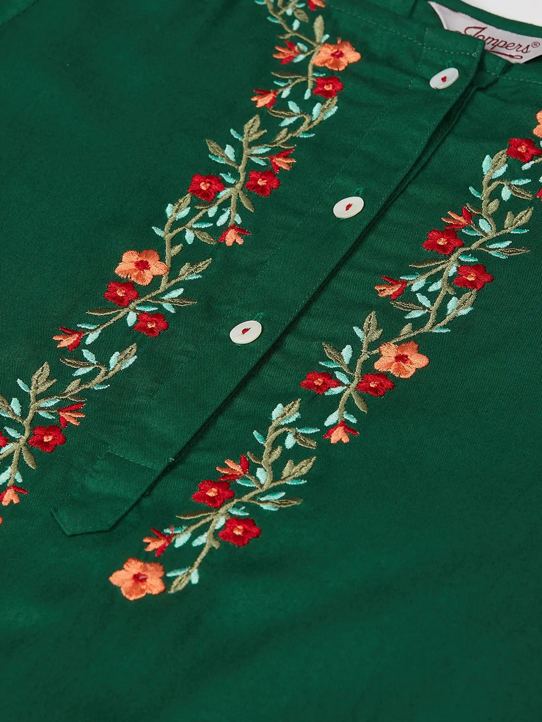 Jompers Women Green & Peach-Coloured Yoke Embroidered Straight Kurta ( JOK 1355 Green )