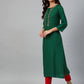 Jompers Women Green & Peach-Coloured Yoke Embroidered Straight Kurta ( JOK 1355 Green )