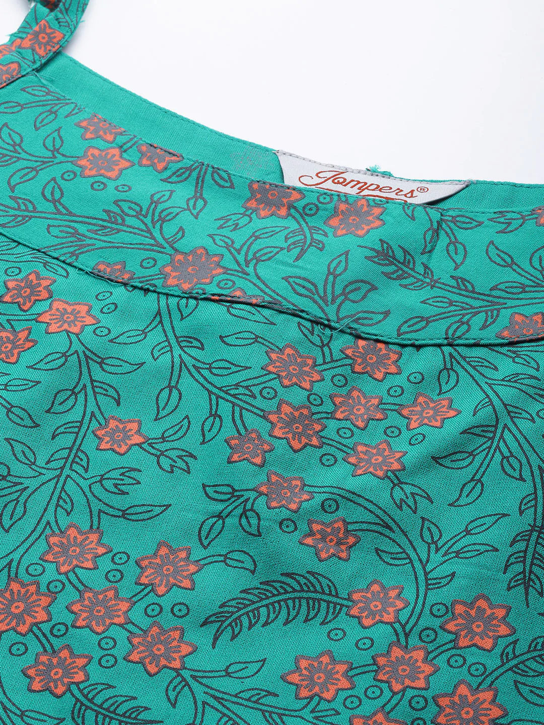 Jompers Women Rama Green & Pink Printed Straight Kurta ( JOK 1363 Rama )