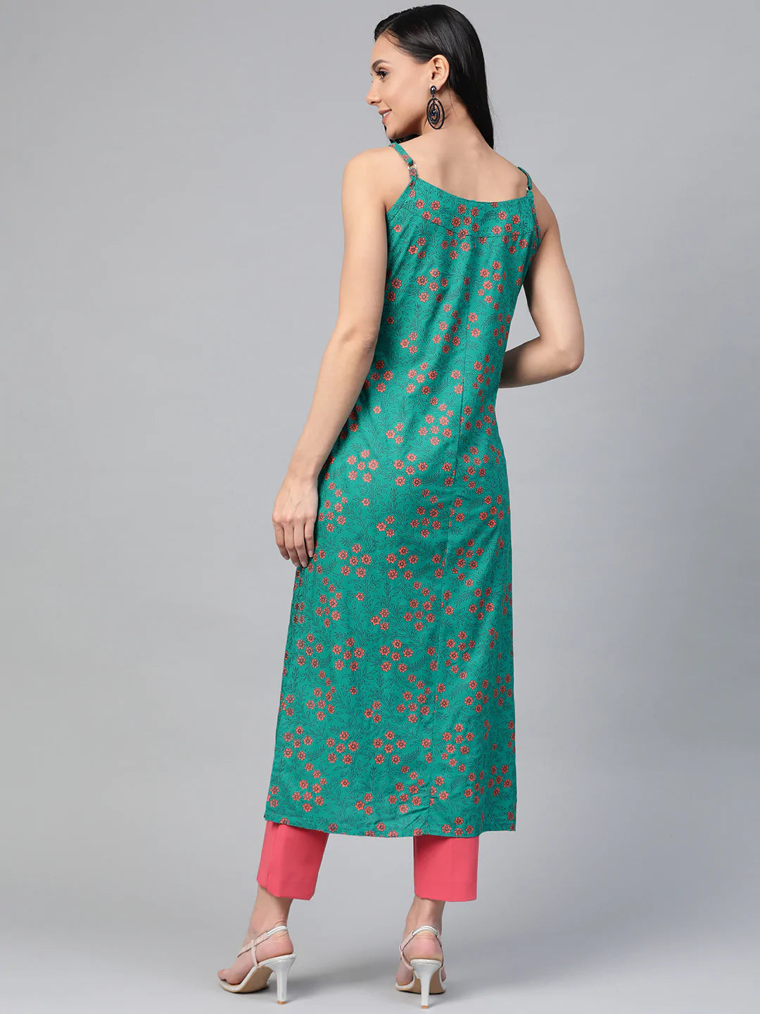 Jompers Women Rama Green & Pink Printed Straight Kurta ( JOK 1363 Rama )