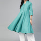 ompers Women Green & White Woven Design Jacquard A-Line Kurta ( JOK 1364 Rama )