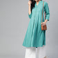 ompers Women Green & White Woven Design Jacquard A-Line Kurta ( JOK 1364 Rama )