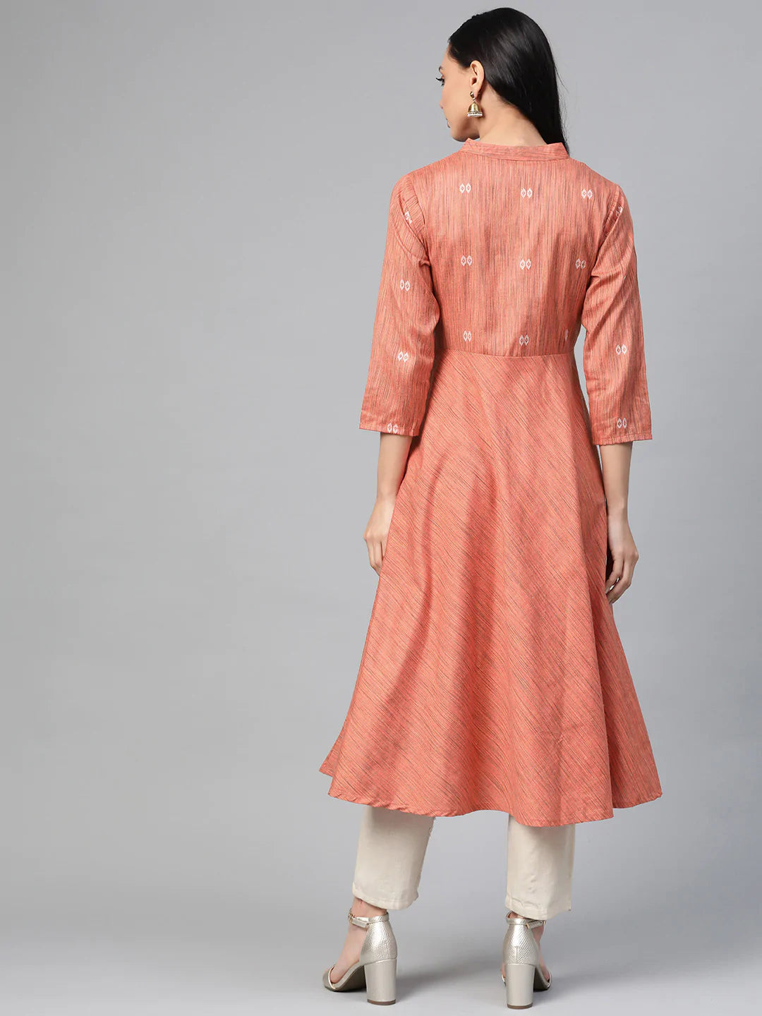 Jompers Women Orange Woven Design Flaired Kurta ( JOK 1365 Orange )
