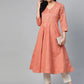 Jompers Women Orange Woven Design Flaired Kurta ( JOK 1365 Orange )