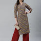 Jompers Women Blue & Yellow Geometric Printed Keyhole Neck Kurta ( JOK 1367 Navy )