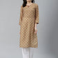 Jompers Women Yellow & Maroon Floral Printed Keyhole Neck Kurta ( JOK 1367 Yellow )