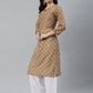 Jompers Women Yellow & Maroon Floral Printed Keyhole Neck Kurta ( JOK 1367 Yellow )