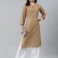 Jompers Women Yellow & Maroon Floral Printed Keyhole Neck Kurta ( JOK 1367 Yellow )