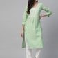 Jompers Women Green Pure Cotton Striped Pleated Kurta ( JOK 1369 Green )