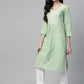 Jompers Women Green Pure Cotton Striped Pleated Kurta ( JOK 1369 Green )