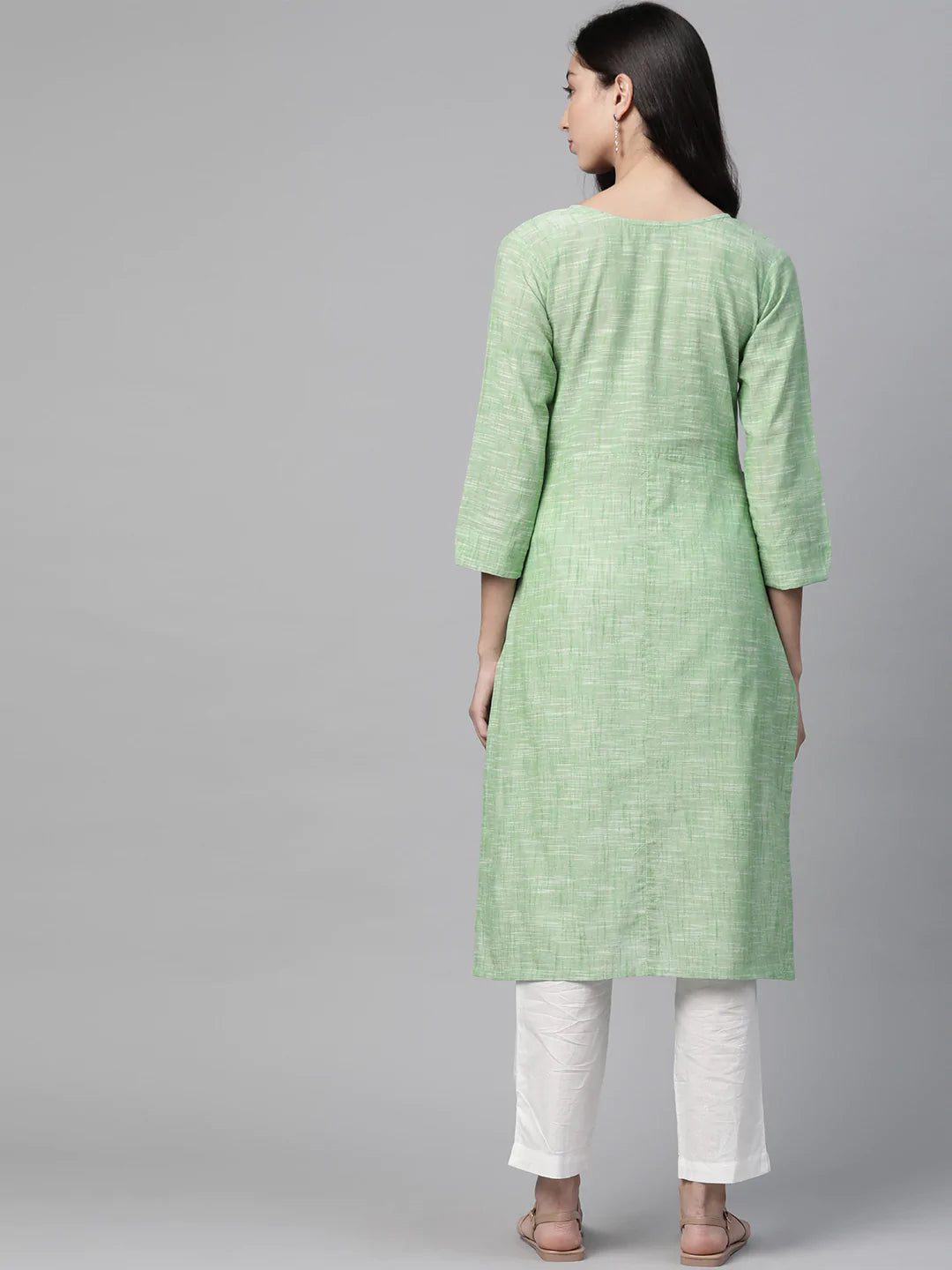 Jompers Women Green Pure Cotton Striped Pleated Kurta ( JOK 1369 Green )