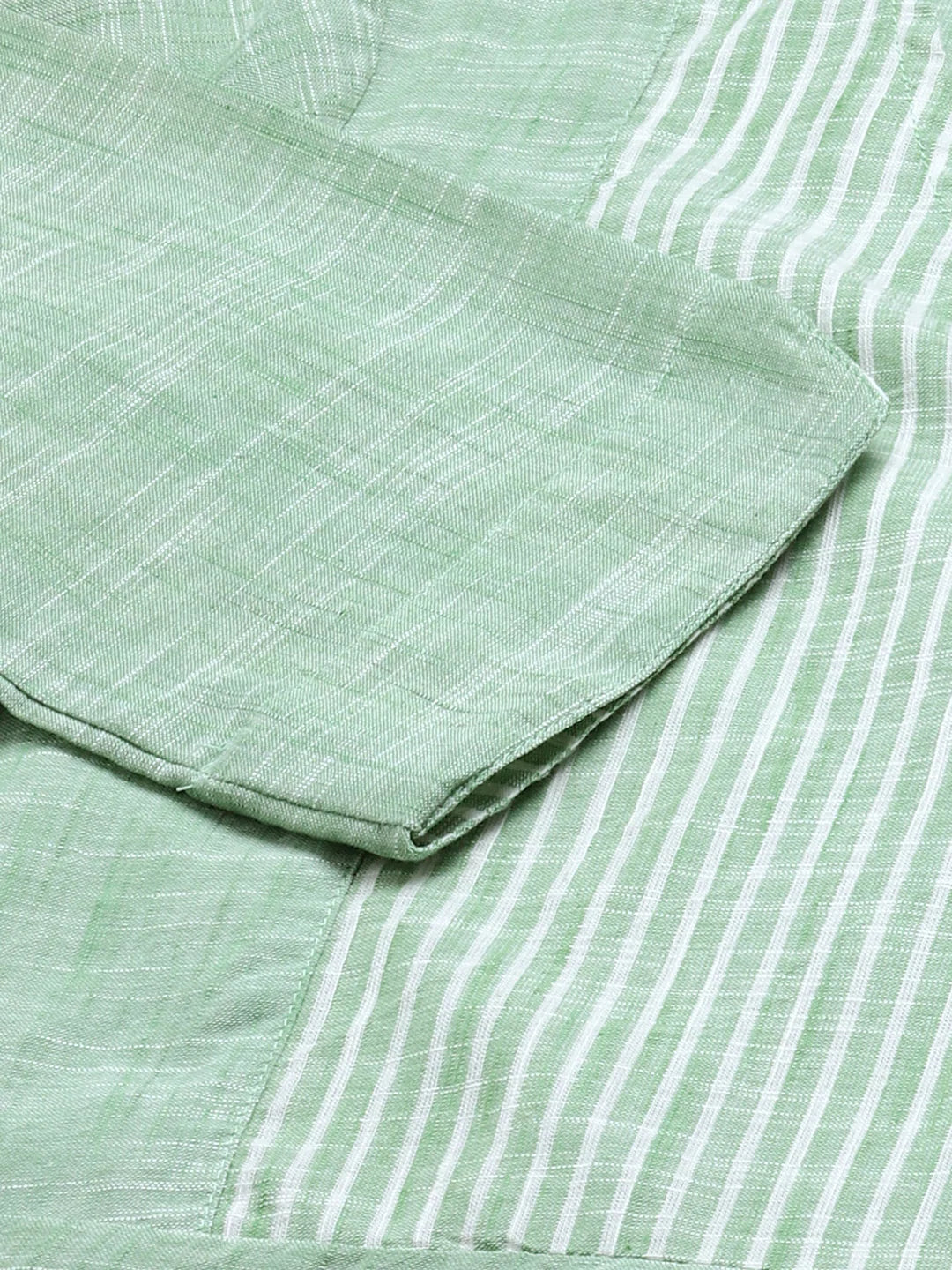 Jompers Women Green Pure Cotton Striped Pleated Kurta ( JOK 1369 Green )