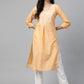 Jompers Women Yellow Pure Cotton Striped Pleated Kurta ( JOK 1369 Orange )