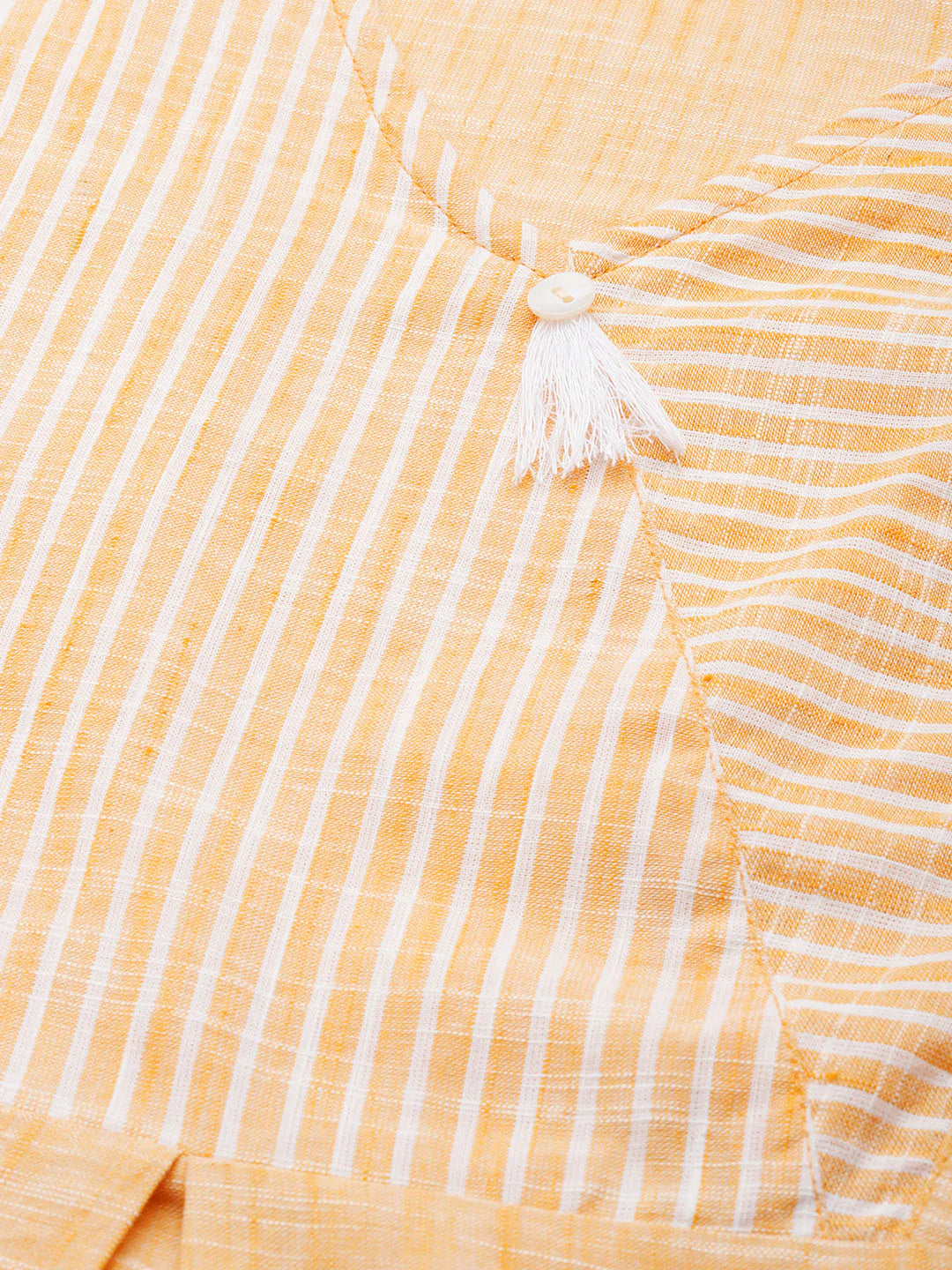 Jompers Women Yellow Pure Cotton Striped Pleated Kurta ( JOK 1369 Orange )