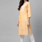 Jompers Women Yellow Pure Cotton Striped Pleated Kurta ( JOK 1369 Orange )