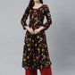 Jompers Women Black & Red Floral Printed Floral Anarkali Kurta ( JOK 1370 Black )