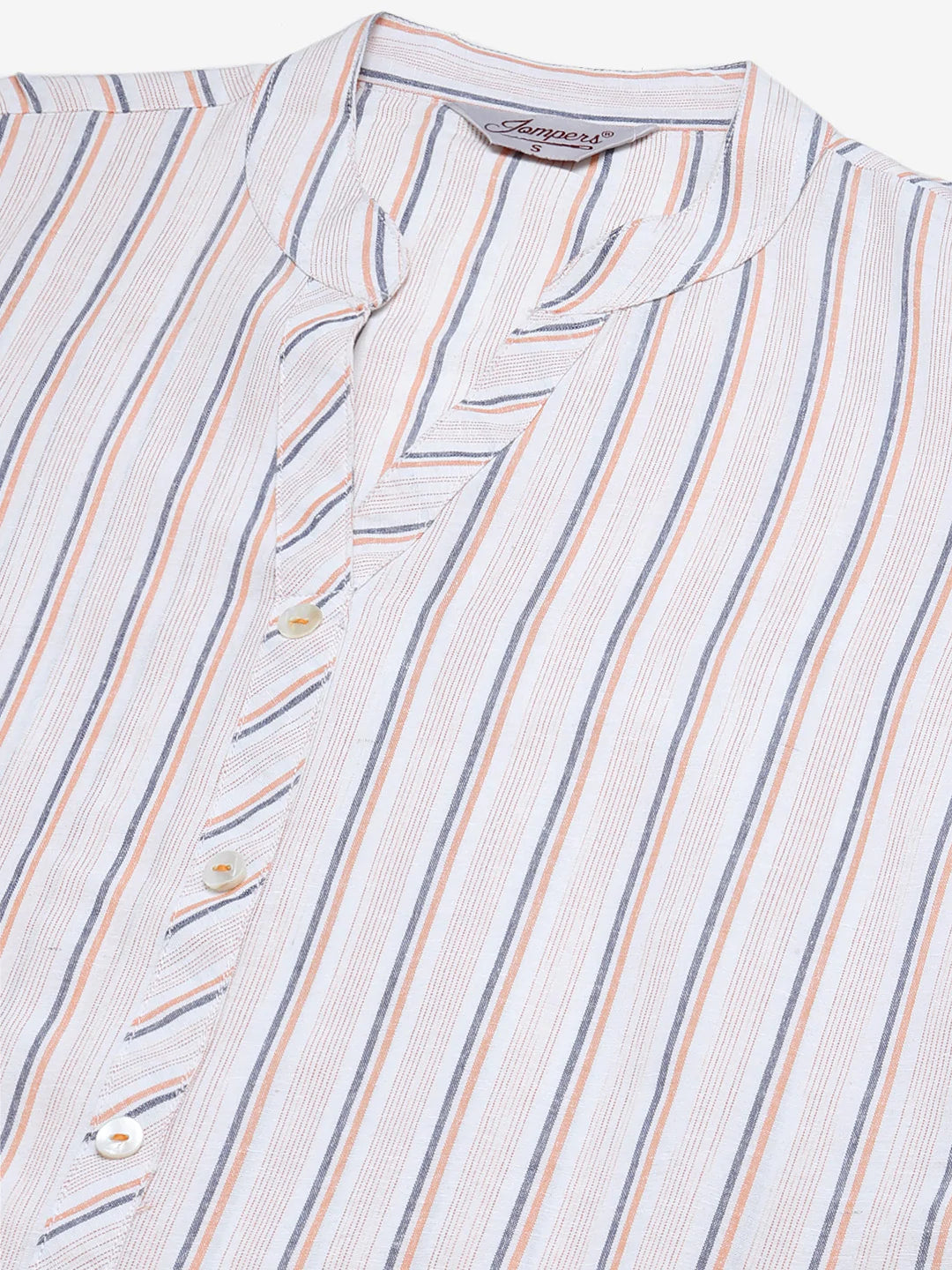 Jompers Women White & Orange Striped Indigo Fusion Kurta ( JOK 1371 White )