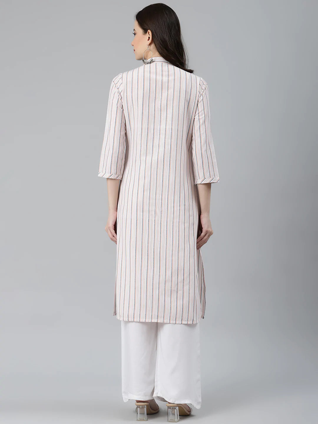 Jompers Women White & Orange Striped Indigo Fusion Kurta ( JOK 1371 White )