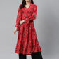 Jompers Women Coral Red & Black Ethnic Motifs Printed Angrakha Anarkali Kurta ( JOK 1374 Pink )