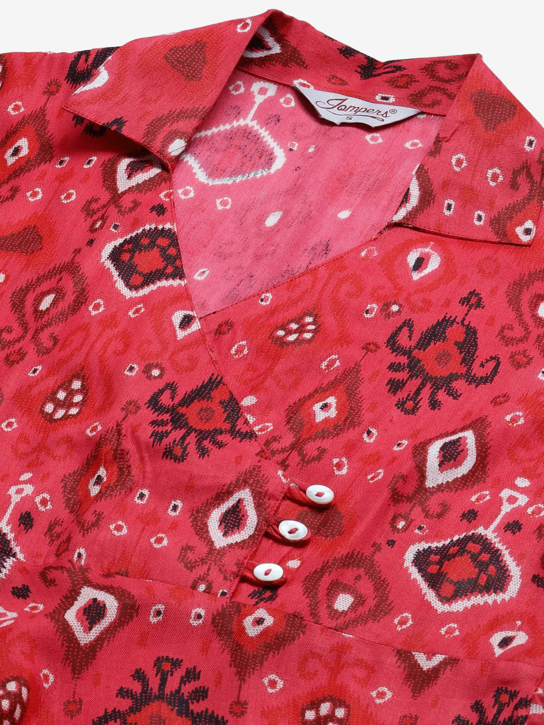 Jompers Women Coral Red & Black Ethnic Motifs Printed Angrakha Anarkali Kurta ( JOK 1374 Pink )