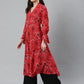 Jompers Women Coral Red & Black Ethnic Motifs Printed Angrakha Anarkali Kurta ( JOK 1374 Pink )