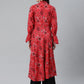 Jompers Women Coral Red & Black Ethnic Motifs Printed Angrakha Anarkali Kurta ( JOK 1374 Pink )